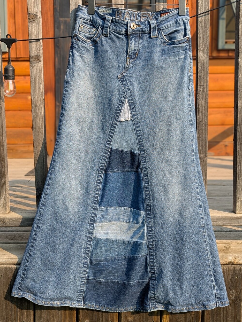 VTG D'Elia*S Handmade Distressed Women’s Patch-Panel Denim Maxi Skirt Y2K Hippie